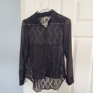 frenchi black sheer blouse. xs